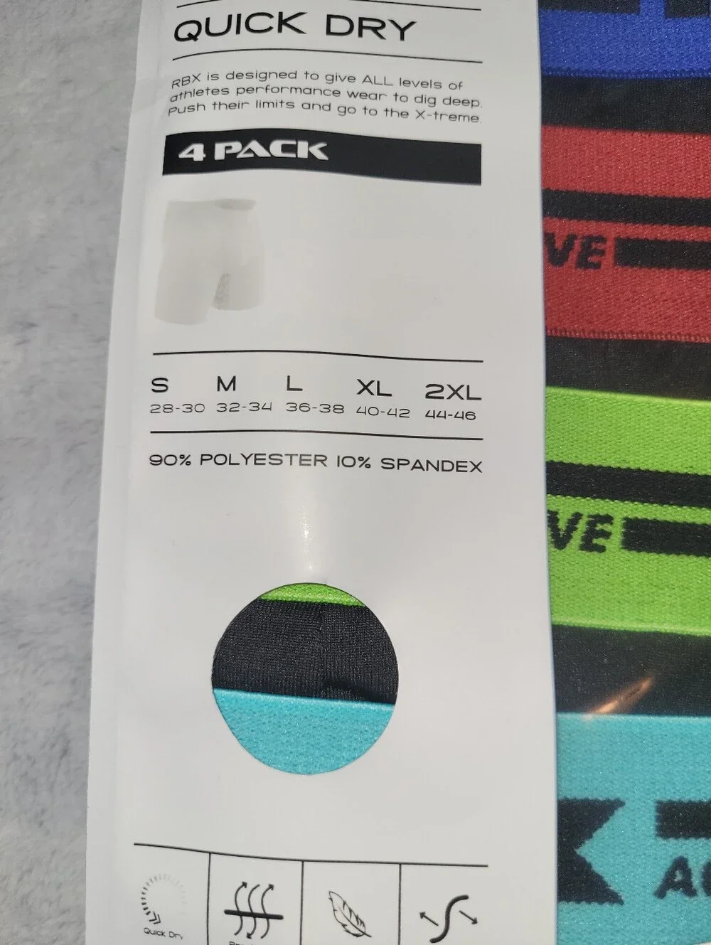 4-Pack RBX Mens Large 36-38 Performance Boxer Briefs Black Microfiber Quick Dry